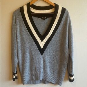 Truehitt (nastygal) Blue-Gray Sweater with Black and White Trim